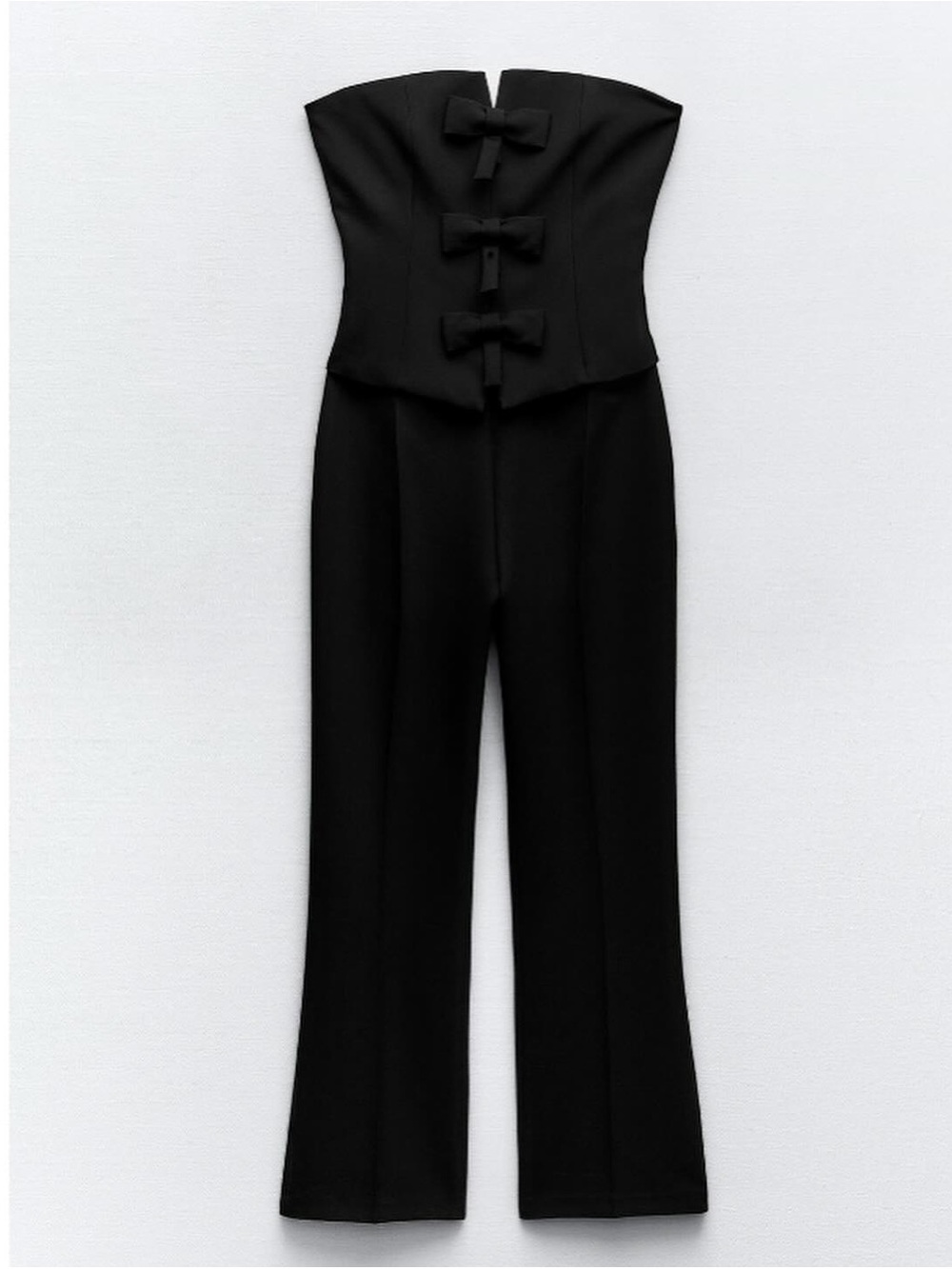 Zara Strapless Black Jumpsuit with Front Bow Accents